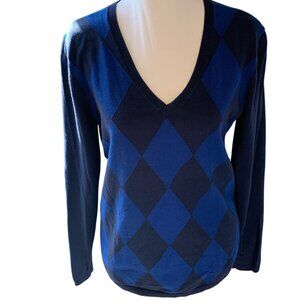 Tommy Hilfiger Argyle Sweater. Size Large Navy Blue and Royal Blue